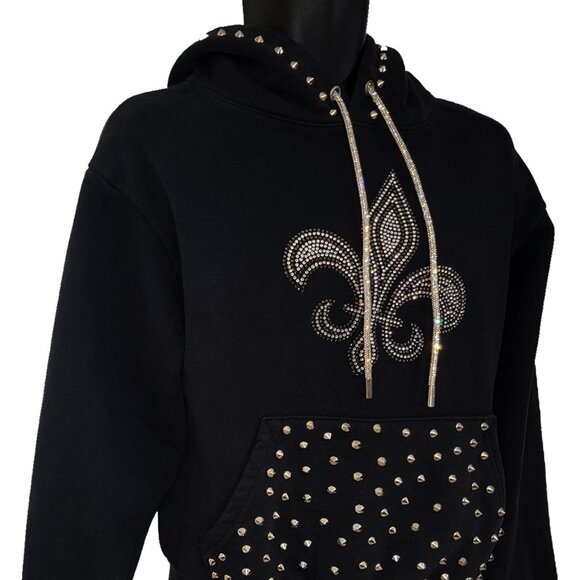 Royale Fleur Studded Unisex Black Hoodie - Picture 4 of 7